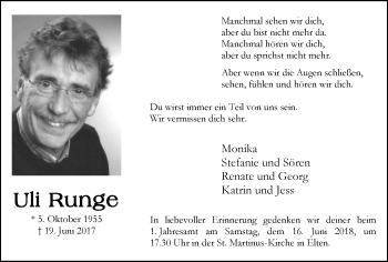 Traueranzeige von Uli Runge von Stadtanzeiger Emmerich/Rees/Isselburg