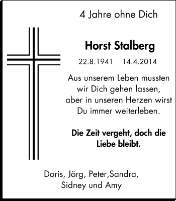 Traueranzeige von Horst Stalberg von Wochen-Anzeiger Oberhausen