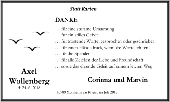 Traueranzeige von Axel Wollenberg von Wochen-Anzeiger Langenfeld/Monheim/Hilden