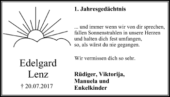 Traueranzeige von Edelgard Lenz von Witten aktuell