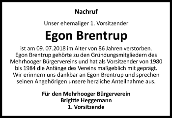 Traueranzeige von Egon Brentrup von Der Weseler + Der Xantener