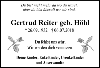 Traueranzeige von Gertrud Reiter von Wochen-Anzeiger Langenfeld/Monheim/Hilden