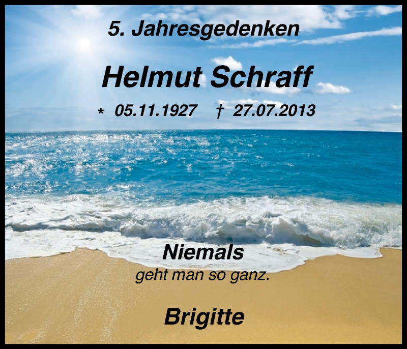  Traueranzeige für Helmut Schraff vom 25.07.2018 aus Stadtspiegel Menden + Froendenberg