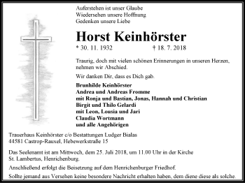 Traueranzeige von Horst Keinhörster von Stadtanz.Castrop-Rauxel