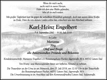 Traueranzeige von Karl-Heinz Engelbert von Lüner Anzeiger