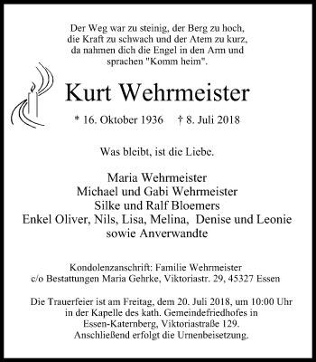 Traueranzeige von Kurt Wehrmeister von Nord Anzeiger Essen