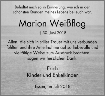 Traueranzeige von Marion Weißflog von Nord Anzeiger Essen