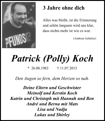 Traueranzeige von Patrick Koch von Lüner Anzeiger