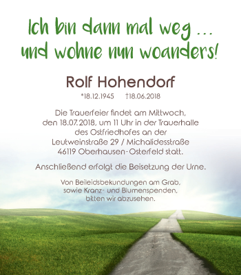 Traueranzeige von Rolf Hohendorf von Wochen-Anzeiger Oberhausen