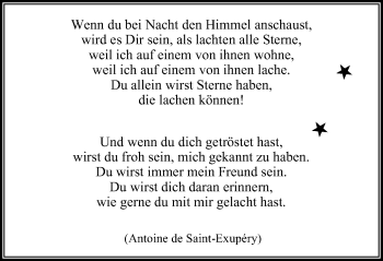 Traueranzeige von Wenn du bei Nacht den Himmel anschaust von Werden/Kettwig Kurier