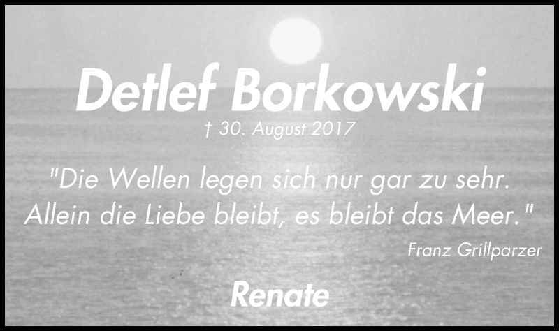  Traueranzeige für Detlef Borkowski vom 29.08.2018 aus Wochen-Anzeiger Oberhausen