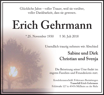Traueranzeige von Erich Gehrmann von Mülheimer Woche