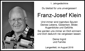 Traueranzeige von Franz-Josef Klein von Wochen-Anzeiger Langenfeld/Monheim/Hilden