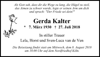 Traueranzeige von Gerda Kalter von Wochen-Anzeiger Oberhausen