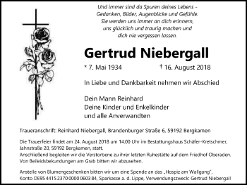 Traueranzeige von Gertrud Niebergall von Lüner Anzeiger