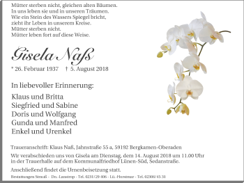Traueranzeige von Gisela Naß von Lüner Anzeiger