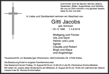 Traueranzeige von Gitta Jacobs von Gocher Wochenblatt