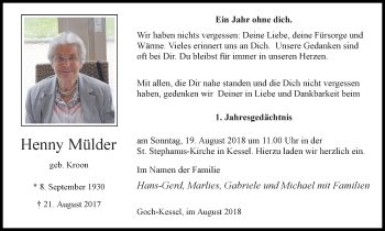 Traueranzeige von Henny Mülder von Gocher Wochenblatt