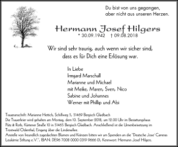 Traueranzeige von Hermann Josef Hilgers von Der Weseler + Der Xantener