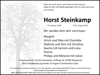Traueranzeige von Horst Steinkamp von Mülheimer Woche