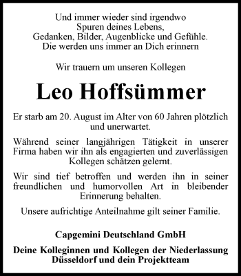 Traueranzeige von Leo Hoffsümmer von Wochen-Anzeiger Langenfeld/Monheim/Hilden