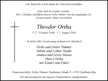 Traueranzeige von Theodor Ortha von Klever Wochenblatt