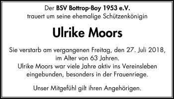 Traueranzeige von Ulrike Moors von Stadtspiegel Bottrop