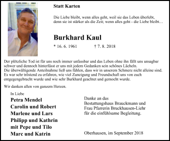 Traueranzeige von Burkhard Kaul von Wochen-Anzeiger Oberhausen