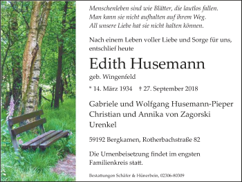 Traueranzeige von Edith Husemann von Lüner Anzeiger