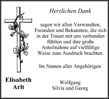 Traueranzeige von Elisabeth Arlt von Wochen-Anzeiger Langenfeld/Monheim/Hilden