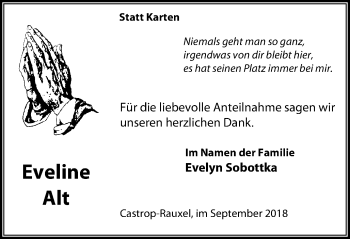 Traueranzeige von Eveline Alt von Stadtanz.Castrop-Rauxel