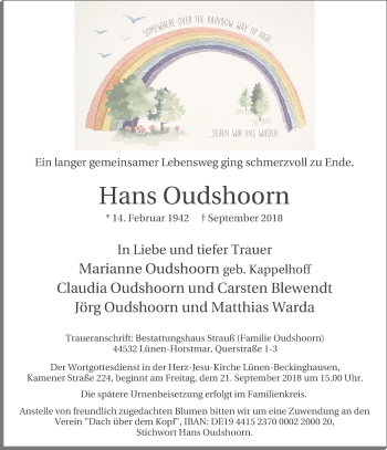 Traueranzeige von Hans Oudshoorn von Lüner Anzeiger