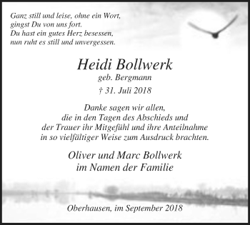 Traueranzeige von Heidi Bollwerk von Wochen-Anzeiger Oberhausen