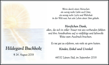 Traueranzeige von Hildegard Buchholz von Lüner Anzeiger