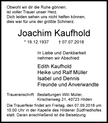 Traueranzeige von Joachim Kaufhold von Wochen-Anzeiger Langenfeld/Monheim/Hilden