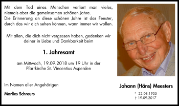 Traueranzeige von Johann Meesters von Gocher Wochenblatt