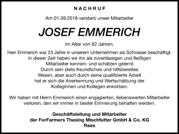 Traueranzeige von Josef Emmerich von Stadtanzeiger Emmerich/Rees/Isselburg + Klever Wochenblatt