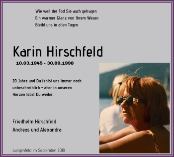 Traueranzeige von Karin Hirschfeld von Wochen-Anzeiger Langenfeld/Monheim/Hilden