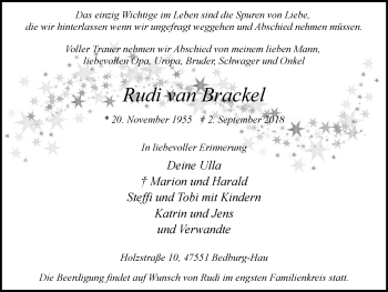 Traueranzeige von Rudi van Brackel von Klever Wochenblatt
