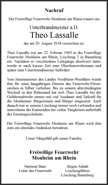 Traueranzeige von Theo Lassalle von Wochen-Anzeiger Langenfeld/Monheim/Hilden