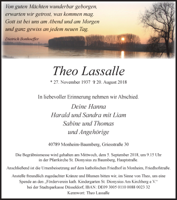 Traueranzeige von Theo Lassalle von Wochen-Anzeiger Langenfeld/Monheim/Hilden