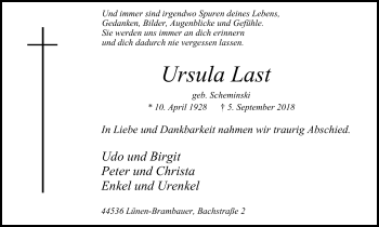 Traueranzeige von Ursula Last von Lüner Anzeiger
