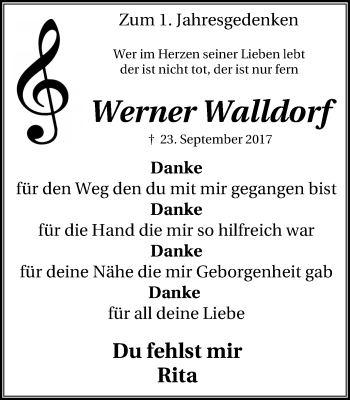 Traueranzeige von Werner Walldorf von Stadtanz.Castrop-Rauxel