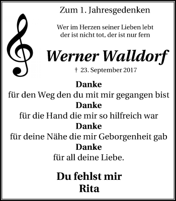 Traueranzeige von Werner Walldorf von Lüner Anzeiger