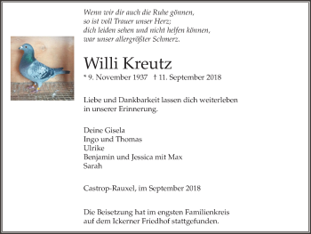 Traueranzeige von Willi Kreutz von Stadtanz.Castrop-Rauxel