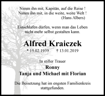 Traueranzeige von Alfred Kraiczek von Stadtspiegel Bottrop