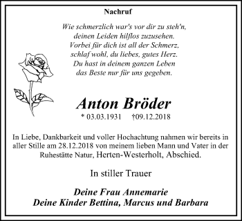 Traueranzeige von Anton Bröder von Stadtanz.Castrop-Rauxel