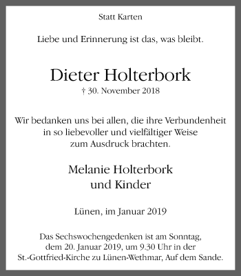 Traueranzeige von Dieter Holterbork von Lüner Anzeiger