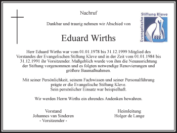 Traueranzeige von Eduard Wirths von Klever Wochenblatt
