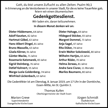 Traueranzeige von Gedenkgottesdienst  von Stadtspiegel Essen